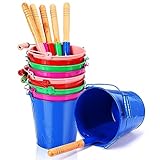 Hicarer 10 Sets Colored Metal Buckets with Handle and 10 Pcs Shovels for Kids 5.1x5.5 Inch Galvanized Pail Garden Flower Buckets for Party Favors, Party Centerpieces, Garden Planters, 5 Colors