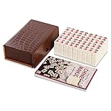 GUSTARIA Travel Mini Mahjong, Chinese Mahjong Tiles Set with 146 Ivory Tiles (0.9’’), Mah Jongg Sets with Brown Carrying Case, Portable & Lightweight Mah-Jongg Set