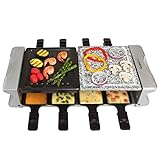 Dual Cheese Raclette Table Grill w Non-stick Grilling Plate and Cooking Stone- Deluxe 8 Person Electric Tabletop Cooker- Melt Cheese and Grill Meat and Vegetables at Once, Great Gift