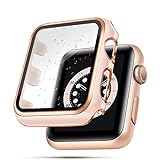 top4cus 40mm Case Compatible with Apple Watch, with Built-in Tempered Glass Screen Protector, PC Cover for iWatch Series 8/7/SE 6 5 4/3 2 for Choice (40mm, Pink + Rose Gold Edge)