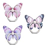 TIESOME Cute Buttery Phone Stand Holder, 3 Pcs Butteryfly Cell Phone Ring Stand Holder 360°Rotation Metal Kickstand Compatible with Most Smartphones Hand Grip with Knob Loop(Pink, Blue, Purple)