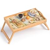 Bamboo Bed Tray Table, Breakfast Tray w/Removable Bamboo Mat & Folding Legs & Handles, Bed Trays for Eating & Reading…