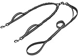 iYoShop Double Dog Leash with Three Extra Traffic Handles, 360 Swivel No Tangle Dual Dog Walking Leash, Comfortable Shock Absorbing Reflective Bungee for Two Dogs(15-120 lbs, Black)