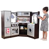 KidKraft Ultimate Corner Wooden Play Kitchen with Lights & Sounds, Play Phone and Curtains, Espresso, Gift for Ages 3+