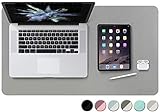 EMINTA Leather Desk Pad Mat with Sewing Edge, Ultra Thin Waterproof Laptop Desk Blotter Mouse Pad Writing Pad for Office and Home (Gray/Silver, 23.6' x 13.8')