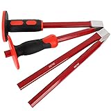 RHBLME 4PCS Masonry Chisel with Hand Protection, 12 Inch Heavy Duty Chisel Set - 2 PCS Flat Head Chisel & 2 PCS Pointed Head Chisel - Used for Concrete Stone Demolishing Carving Splitting Breaking