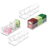 mDesign Plastic Condiment Organizer and Tea Bag Holder - 9' Long Kitchen Pantry/Countertop Storage Caddy - Divided Chip, Snack, Granola, Oatmeal Packet Holder - Lumiere Collection - 4 Pack - Clear
