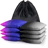 Weather Resistant Cornhole Bags, Gradient Duckcloth Bean Bags Set of 8 Regulation Professional Cornhole Beans Bags for Outdoor Cornhole Toss Game, Includes Tote Bag (Black/Gery-Blue/Purple)