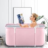 HotMax Portable Bathtub Kit, Foldable Soaking Bathtub for Adults, Freestanding Bathtubs, Hot Bath Tub, Ice Bath, Family Bathroom SPA Tub (Pink)