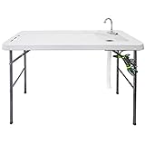 Goplus Folding Fish Cleaning Table with Sink and Spray Nozzle, Heavy Duty Fillet Table with Hose Hook Up and Faucet, Portable Outdoor Camping Sink Station for Dock Beach Patio Picnic
