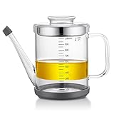 Gravy Fat Separator,1000ML Transparent Heat Resistant Glassware and Cover,with Stainless Steel Strainer,Silicone Bottom Cover and Stopper,