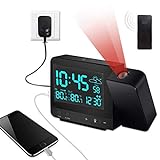 Dr. Prepare Projection Alarm Clock, Digital Clock Projector with Indoor/Outdoor Thermometer Hygrometer, USB Charger and AC & Battery Operated, Dual Alarm Clocks for Bedroom with Weather Forecast