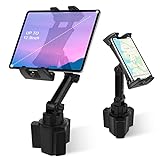 Cup Holder Car Tablet Mount, Universal 360° Rotation Adjustable Long Arm Holder Stand for iPad Pro 12.9/11/10.5/9.7/Air/Mini 6/5/4, Samsung Galaxy Tab/Z Fold 4/3, Amazon Fire HD, 4.7-12.9' Tab & Phone