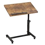 TigerDad Overbed Bedside Desk Mobile Rolling Laptop Stand Tilting Overbed Table with Wheels Height Adjustable Tray Table for Laptop Bed Sofa Side Table, Brown