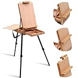 Falling in Art Light Weight French Style Field and Sketchebox Ease with Aluminum Tripod, Adjustable Beechwood Tripod Standing Easel with Drawer, Palette