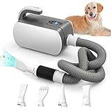 Kidken Dog Dryer,5.2HP/3800W High Velocity Professional Dog Hair Dryer with LED Screen,Low Noise Adjustable Speed and Temperature Control Dog Blow Dryer with 4 Different Nozzles for Dog Cat and Pet