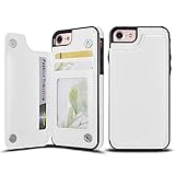 UEEBAI Case for iPhone 6 Plus 6S Plus, Luxury PU Leather Case with [Two Magnetic Clasp] [Card Slots] Stand Function Practical Soft TPU Case Back Wallet Flip Cover for iPhone 6 Plus/6S Plus - White