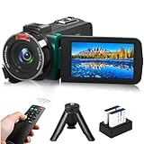 VETEK Video Camera Camcorder, 4K 48MP Vlogging Camera for YouTube with Infrared Night Vision, 18X Digital Zoom 3.0“ LCD Screen Video Recorder with Remote Control and 2 Batteries(Green)