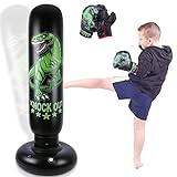 Dinosaur Punching Bag for Kids - 63 inch Inflatable Boxing Bag with Gloves - Children Sports Toys Exercising Boxing Set for Training Karate and Taekwondo - Freestanding Tumbler Bounce Back