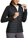 BALEAF Women's Running Winter Jacket Water Resistant Windproof Lightweight Puffer Coat Fall Cold Weather Hiking Golf Casual with Zip Pockets Black L