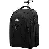Rolling Backpack, AMBOR Waterproof Wheeled Backpack, Carry-on Trolley Luggage Suitcase Compact Business Backpack with Wheels, Student Rolling Laptop Bag Trolley Carry Luggage Fits 15.6 Inch - Black