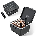 28 Slots AA Double A Battery Case Holder with Removable Battery Tester, Water-Resistant & Shockproof AA Battery Storage Box