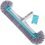 Professional Swimming Pool Wall & Tile Brush, with Hemispherical Ends,17.5' Heavy Duty Aluminum Back Head for Cleans Walls, Tiles & Floors, 7 Rows Premium Nylon Bristles with EZ Clips (Blue Grey)