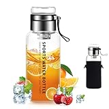 50 oz Glass Water Bottles - Large, Clear, Borosilicate Glass Water Bottle with Stainless Tea Infuser - Cup-Function Lid, Neoprene Sleeve, Strap - Wide Mouth BPA free, for Tea, Beverages, Juice