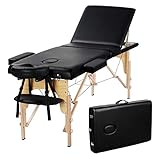 Yaheetech Massage Tables Portable Adjustable Massage Bed Foldable Massage Therapy Table 3 Folding 84 Inch Salon Bed Facial Cradle Bed with Non-Woven Bag, Black