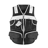 ZUJA 3M Reflective stripes Safety Vest Hi-vis Black knitted Vest with 10 pockets Bright Construction Workwear for men and women. (Black, 2XL)