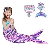 Mermaid Tail Blanket - Wearable Mermaid Soft Blanket with Sequin Hairpin Bracelet for Girls Teens Purple Soft Flannel Snuggle Blanket 55’’ x 24’’ Gift for Birthday Christmas