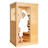 HOSAUNA Mini Infrared Sauna for Home Indoor Room 800W, Far Infrared Saunas Made of Canadian Hemlock Solid Wood Infrared Therapy Dry Heat Saunas, Time Pre-Set Low EMF, Audio, Lights, 5 Heating Panels