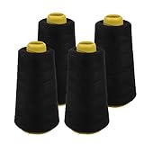 4 Pack of 6000 (24,000 Total) Yard Spools Black Sewing Thread All Purpose 100% Spun Polyester Overlock Cone
