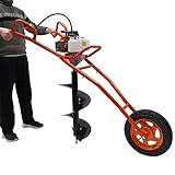 DOONARCES 63CC Post Hole Digger 3HP Gas Powered Earth Auger Borer Ground Drill Gasoline Earth Auger Wheelbarrow with 11' Bit for Fence Ground Drill Garden Tree Planting (Red)