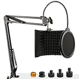 Microphone Isolation Shield with Mic Stand and Pop Filter, Foldable Sound Shield for Most Condenser Microphone Recording Equipment Studio, High Density Absorbent Foam to Filter Vocal by Frgyee