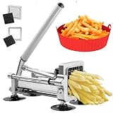 French Fry Cutter For Potatoes, Aluminum Stainless Steel Potato Cutter with 1/4-Inch & 3/8-Inch Blades, Includes 7.5-inch Air Fryer Silicone Liner, Potato Cutter for Fries, Potato, Onion, Vegetables