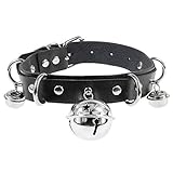 Daimay Bells Choker Necklace PU Leather Goth Choker Collar with Bell Punk Rock Collar Adjustable Size - Black