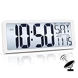 TXL Atomic Clock with Backlight, 14.2' Digital Wall Clock Large Display, Battery Operated Digital Alarm Clock with Day, Date & Temperature, Count Up Down Timer Clock for Home, Office