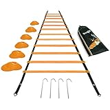 Yes4All Ultimate Combo Agility Ladder Training (Orange) Set – Speed Agility Ladder Orange 12 Adjustable Rungs, 12 Agility Cones & 4 Steel Stakes - Included Carry Bag