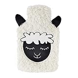 2 Litre Hot Water Bottle with Fluffy Fleece Sheep Face Cover (Cream)