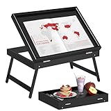Artmeer Bed Tray Table Breakfast Food Tray with Folding Legs Serving Tray for Laptop Desk, Sofa,Platters,TV,Snack,Eating Tray(Black, Medium)