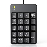 Wired Number Pad, USB Numeric Keypad 19 Key Number Keypad Keyboard for Laptop PC Computer Notebook, Big Print Letters - Black