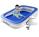 EnerPlex Kids Inflatable Travel Bed with High Speed Pump, Portable Blow up Toddler Air Mattress with Sides – Built-in Safety Bumper - Blue