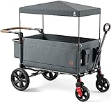 EVER ADVANCED Side-Unzip Wagon Stroller for 2 Kids, Push Pull Stroller with Adjustable Handle-Bar, Easy Access Front Zipper Door, 5-Point Harness Removable UV-Protection Canopy Shock-Absorbing Wheels