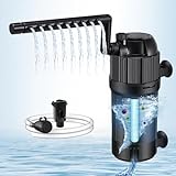 JAHEA Aquarium Filter w/Cycle U-V Light，Internal Green Water Killer Filter Aquarium Tank for 10-40 Gal，105 GPH 5 in 1 Fish Tank Filter(3W U-V 4W Pump)…
