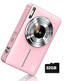 Digital Camera, FHD 1080P Digital Point and Shoot Camera for Kids 44MP Vlogging Camera with Anti Shake 16X Zoom, Compact Kids Camera Small Camera for Boys Girls Teens Students Seniors- Pink