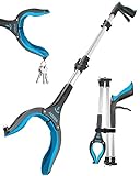 36' Grabber Reacher, Kekoy Foldable Grabbers for Elderly Grab it Reaching Tool Heavy Duty, Anti-Slip Rotating Jaw with Magnet, 4' Wide Claw Opening Reachers for Seniors, Trash Picker Tool(Blue)