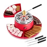 FOHERE Smores Maker Tabletop Indoor, Flameless Electric Marshmallow Roaster with 4 Detachable Trays & 4 Roasting Forks, Movie Night Supplies & Housewarming Gift, Red