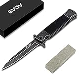 GVDV Pocket Knife Folding Knives, Cool Pocket Knives for Men Christmas Day Gift, 7Cr17 Stainless Steel Knife Set with Sharpening for Fishing Camping Hunting Hiking, Black Stonewashed