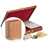 Yellow Mountain Imports Classic Chinese Mahjong Game Set - Champagne Gold - with 148 Medium Size Tiles, a Wooden Case, Betting Sticks, 3 Dice, and a Wind Indicator - for Chinese Style Game Play